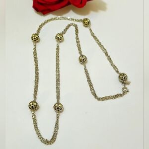 Vintage Sarah Coventry Silver Tone Crystal Double Chain Necklace Long 24"